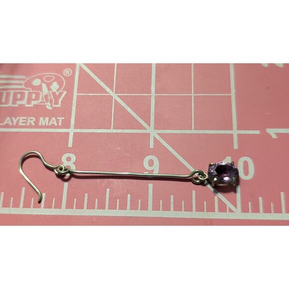 Vintage 925 Sterling Silver Long Bar Drop/Dangle Amethyst Gemstone Earrings - Picture 5 of 6